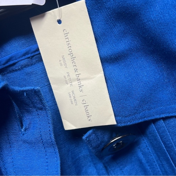 Christopher & Banks Linen Blend Jacket Womens XL Blue Button Up Pockets New - Picture 8 of 11